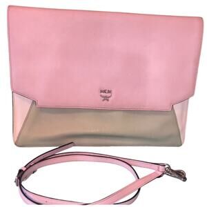 MCM Pink Green Cream Colorblock Elda Envelope Clutch Crossbody Bag EUC OS